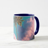 Surreal UFO and Palm Tree Mountain Scene マグカップ (正面右)