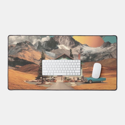 Surreal UFO Over Rustic House デスクマット (キーボード&マウス)