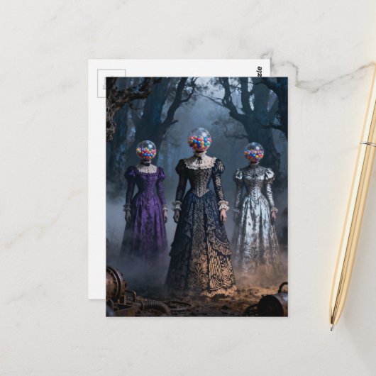 Surreal Vintage Bubblegum Machine Head Ladies ポストカード (正面/裏面インサイチュ)