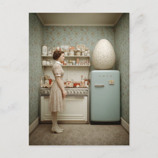Surreal Vintage Kitchen With Giant Egg ポストカード (正面)