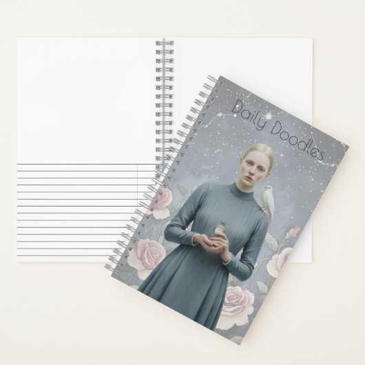 Surreal Woman Celestial Floral Doodle Journal ノートブック (内側)