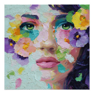 Surreal Woman Floral Eyes Petals Wind Wall Art ポスター