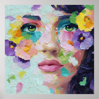 Surreal Woman Floral Eyes Petals Wind Wall Art ポスター