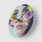 Surreal Woman Floral Eyes Petals Wind Wall Art ラウンド壁時計 (傾斜)