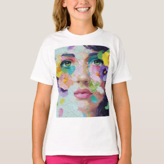 Surreal Woman Floral Eyes Petals Wind Wall Art Tシャツ