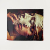 Surreal Woman Portrait with Painted Mask タペストリー (正面(横))