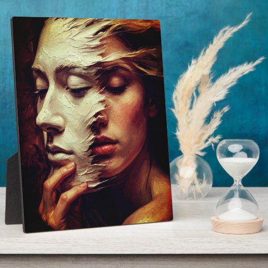 Surreal Woman Portrait with Painted Mask フォトプラーク (側面)