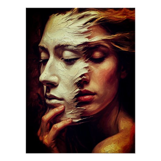 Surreal Woman Portrait with Painted Mask ポスター (正面)