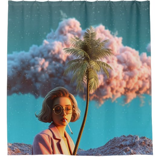 Surreal Woman with Palm Tree シャワーカーテン (正面)