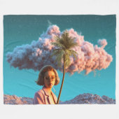 Surreal Woman with Palm Tree フリースブランケット (正面(横))