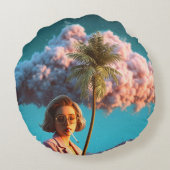 Surreal Woman with Palm Tree ラウンドクッション (裏面)