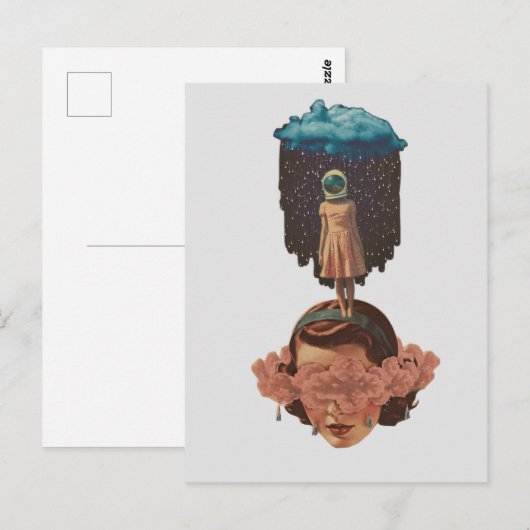 Surreal Woman With Rain Cloud Collage ポストカード (正面/裏面)
