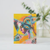 Surreal Women and Ears Colorful Chalk Collage ポストカード (スタンド正面)