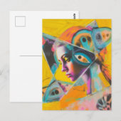 Surreal Women and Ears Colorful Chalk Collage ポストカード (正面/裏面)