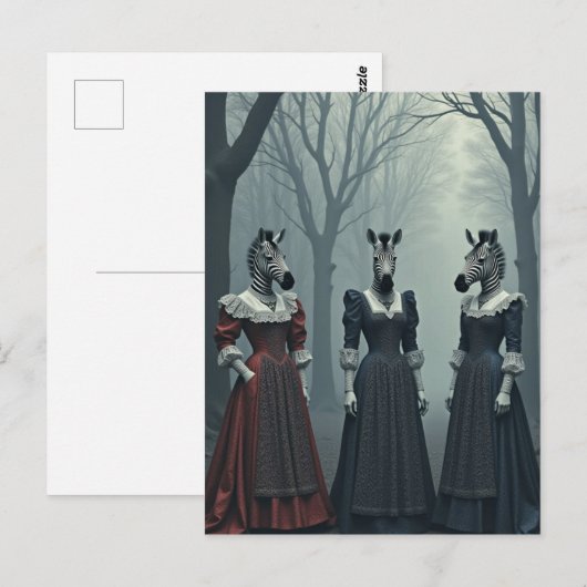 Surreal Women With Zebra Heads in Forest ポストカード (正面/裏面)