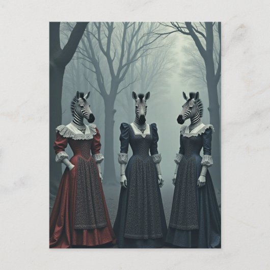 Surreal Women With Zebra Heads in Forest ポストカード (正面)