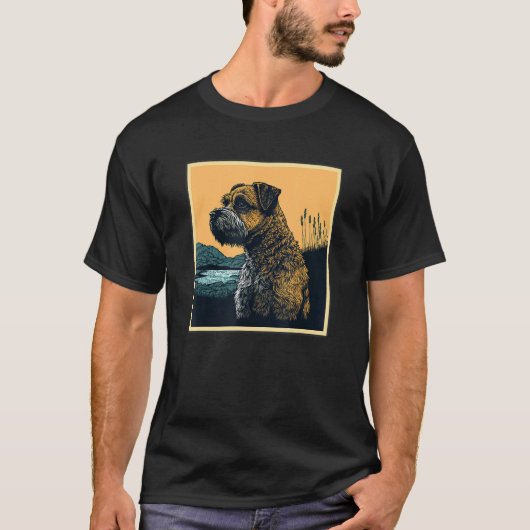Surrealism Japanese Painting Border Terrier dog Tシャツ (正面)