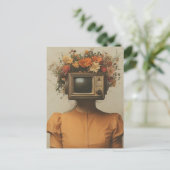 Surrealist Woman with TV head and flowers  ポストカード (スタンド正面)