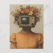 Surrealist Woman with TV head and flowers  ポストカード (正面)