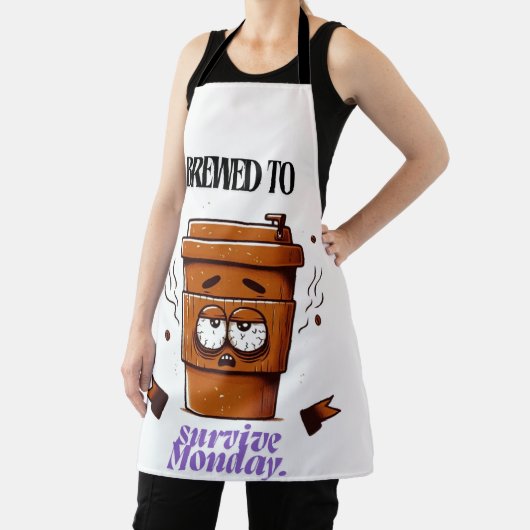 "Survive Monday. BREWED to…" Coffee Mug – Fun Desi エプロン (インサイチュ)