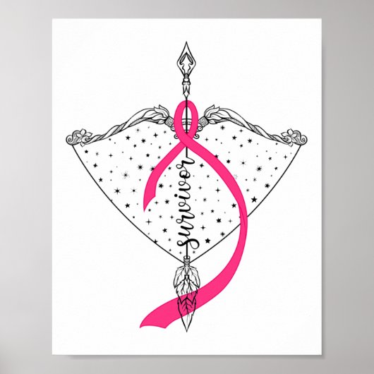 Survivor Bow Arrow Warrior Hope Pink Ribbon Breast ポスター (正面)