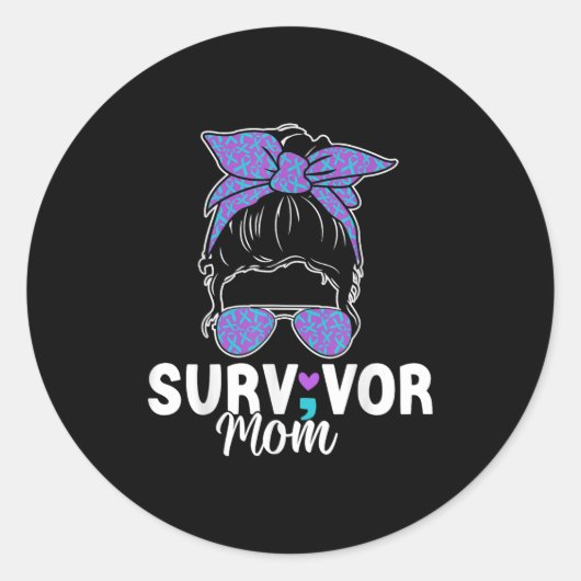 Survivor Mom - Semicolon Suicide Prevention Awaren ラウンドシール (正面)