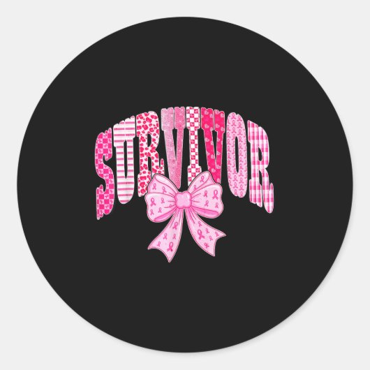 Survivor Pink Ribbon Coquette Bow Breast Cancer Aw ラウンドシール (正面)