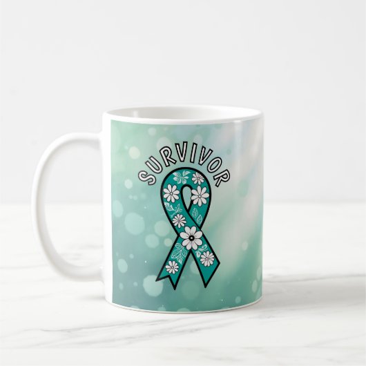 Survivor SA Teal Awareness Ribbon コーヒーマグカップ (左)