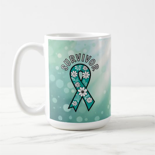 Survivor SA Teal Awareness Ribbon コーヒーマグカップ (左)