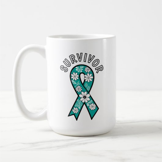 Survivor SA Teal Awareness Ribbon コーヒーマグカップ (左)