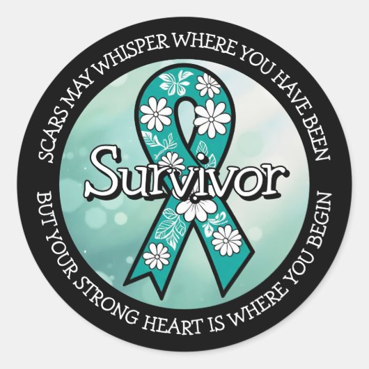 Survivor SA Teal Awareness Ribbon ラウンドシール (正面)