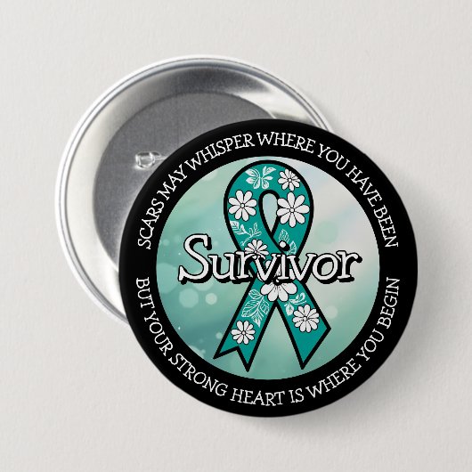 Survivor SA Teal Awareness Ribbon 缶バッジ (正面&裏面)