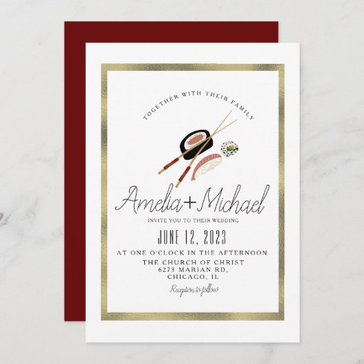 Sushi 転が Asian Japan Restaurant 結婚's 招待状 (正面/裏面)