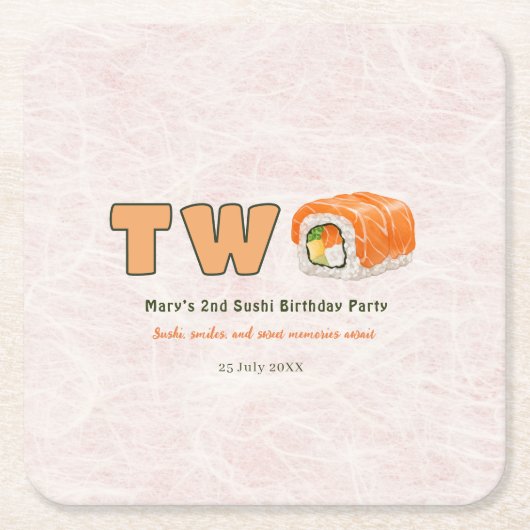 Sushi- 2nd Birthday スクエアペーパーコースター (正面)