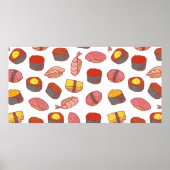 Sushi and rolls seamless pattern. Doodle cartoon c ポスター (正面)