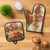 Sushi Arc Delight – Elegant Kitchen Duo 鍋つかみ&鍋敷きセット (トップダウン)