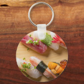Sushi Art Keychain – Classic Nigiri on Wooden Boar キーホルダー (正面)