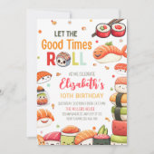 Sushi Birthday Invitation, Kawaii Sushi Birthday 招待状 (正面)