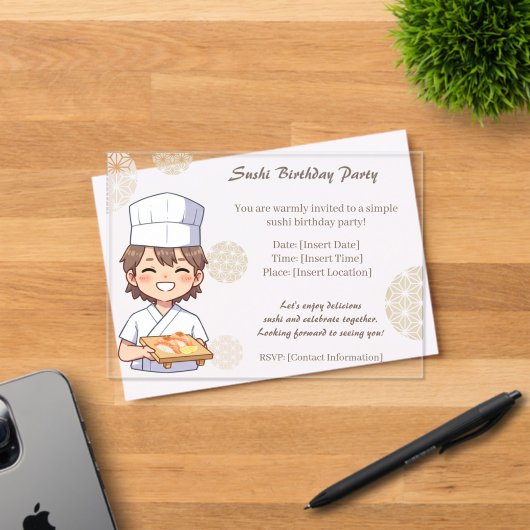Sushi Birthday Party Invitation with Cute Anime  アクリル招待状 (インサイチュ (招待状))
