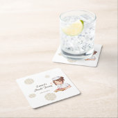 Sushi Birthday Party Invitation with Cute Anime スクエアペーパーコースター (インサイチュ)
