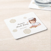 Sushi Birthday Party Invitation with Cute Anime スクエアペーパーコースター (アングル)