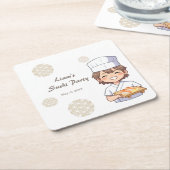 Sushi Birthday Party Invitation with Cute Anime  スクエアペーパーコースター (アングル)