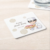 Sushi Birthday Party Invitation with Cute Anime スクエアペーパーコースター (アングル)