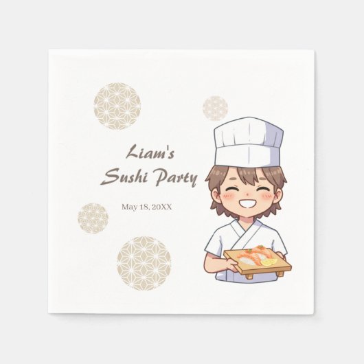 Sushi Birthday Party Invitation with Cute Anime  スタンダードカクテルナプキン (正面)