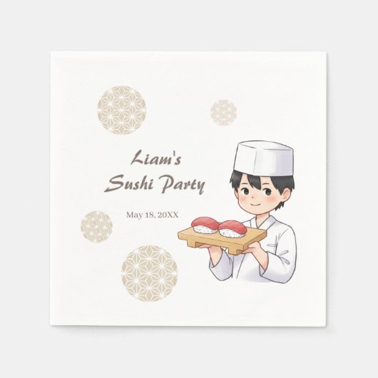 Sushi Birthday Party Invitation with Cute Anime  スタンダードカクテルナプキン (正面)