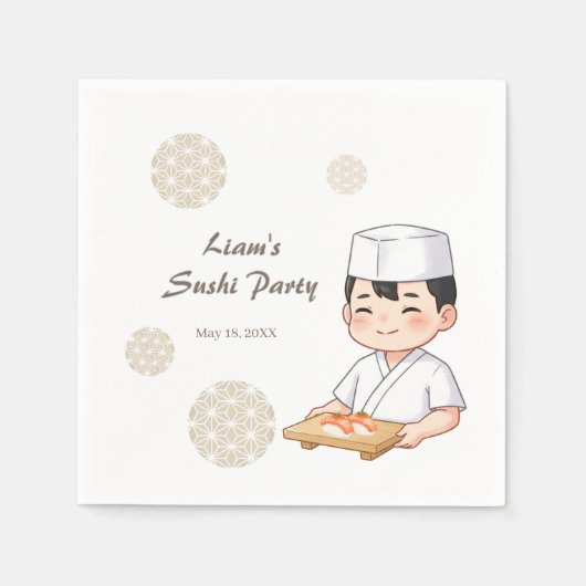 Sushi Birthday Party Invitation with Cute Anime  スタンダードカクテルナプキン (正面)