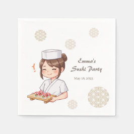 Sushi Birthday Party Invitation with Cute Anime  スタンダードカクテルナプキン