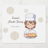 Sushi Birthday Party Invitation with Cute Anime ビールラベル (シングルラベル)