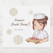 Sushi Birthday Party Invitation with Cute Anime ビールラベル (シングルラベル)