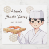 Sushi Birthday Party Invitation with Cute Anime  ビールラベル (シングルラベル)